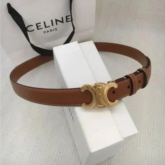 Celine Brown Leather Belt with Gold Buckle Size 85 - Picture 1 of 6